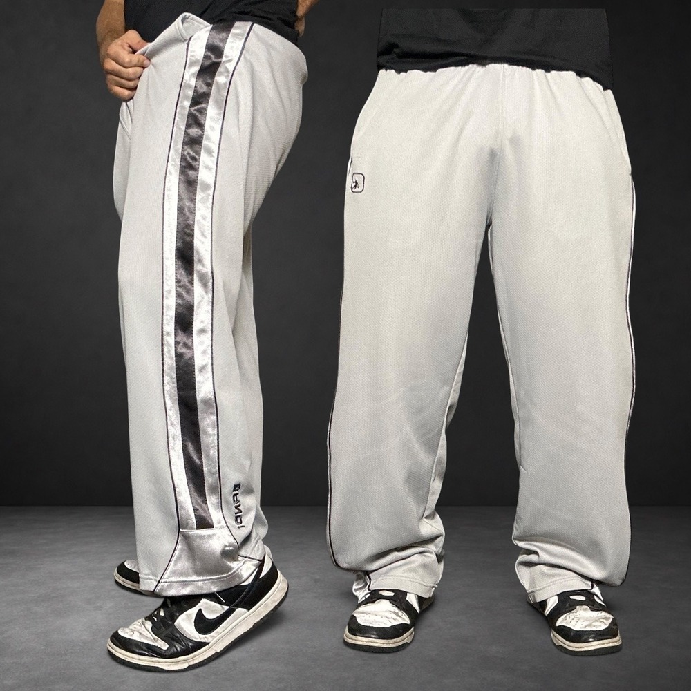 AND1 Mesh Basketball Pants Grey Silver Side Stripe Skater Baggy Y2K Size Medium